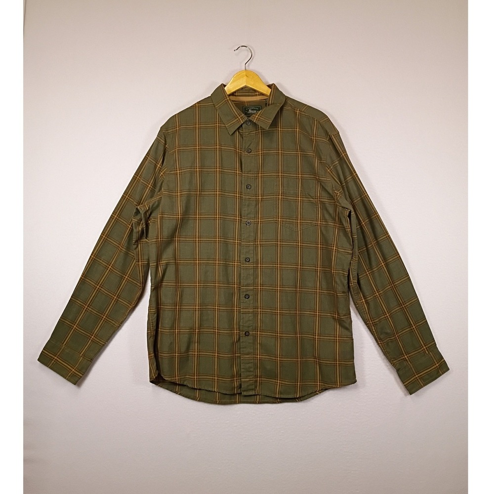 Outdoorsy‎ G.H. Bass & Co. Mens Large Olive Green Plaid Button Down Shirt